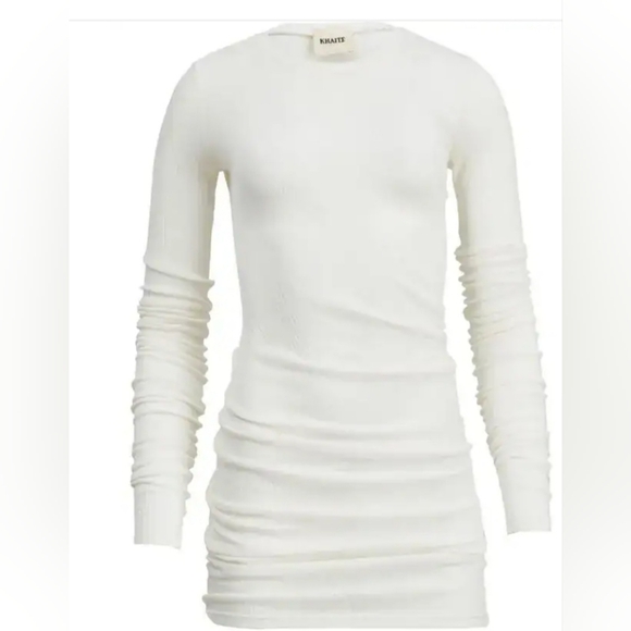 KHAITE Tops - Khaite cream cotton ribbed knit crew neck extended long sleeves Medium